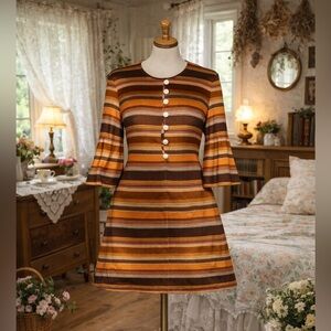 Vintage 1960’s Leisure Fashion, striped, Mod, Mid Century Mini Dress